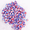 top view of a pile of 12mm Red, White and Blue Confetti Rhinestone Bubblegum Beads