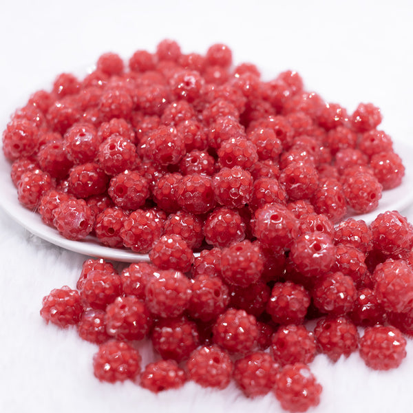 front view of a pile of 12mm Red with Clear Rhinestone Bubblegum Beads - 10 & 20 Count
