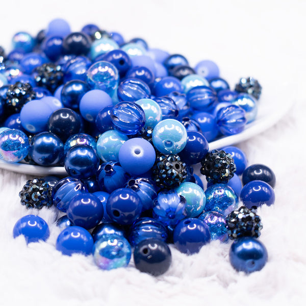 front view of a pile of 12mm Royal Blue Acrylic Bubblegum Bead Mix
