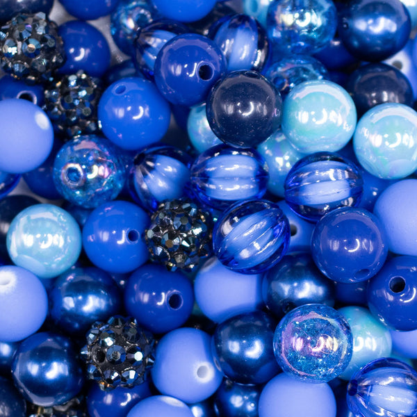 close up view of a pile of 12mm Royal Blue Acrylic Bubblegum Bead Mix