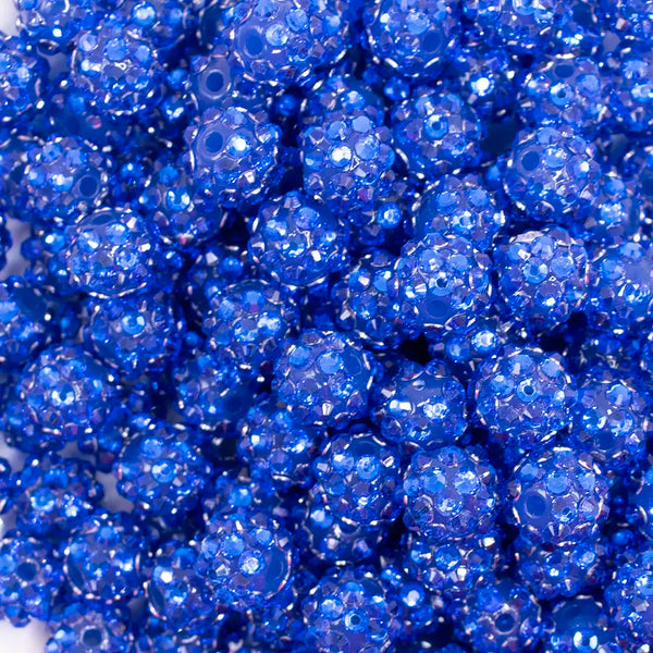 close up view of a pile of 12mm Royal Blue Rhinestone Bubblegum Beads