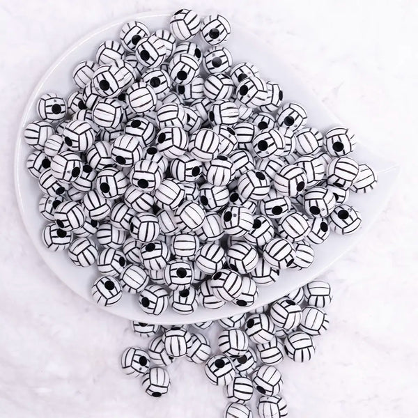 top view of a pile of 12mm Volleyball Print Chunky Acrylic Bubblegum Beads