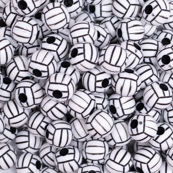 close up view of a pile of 12mm Volleyball Print Chunky Acrylic Bubblegum Beads