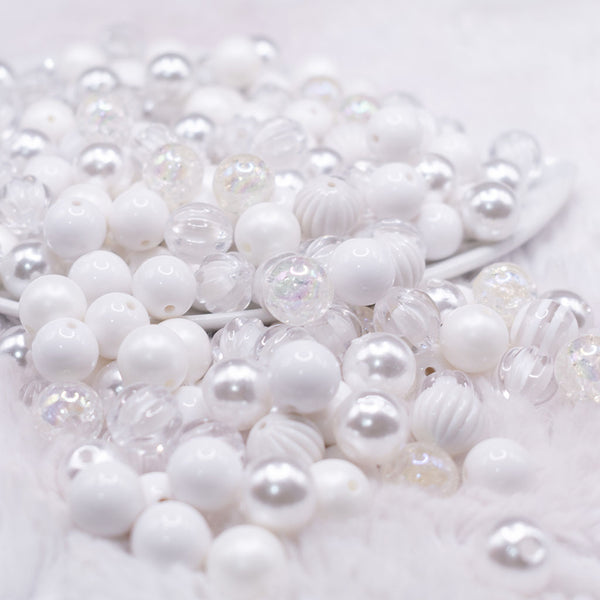 front view of white 12mm Silver STARTER PACK Acrylic Bubblegum Bead Mix - 600 BEADS!