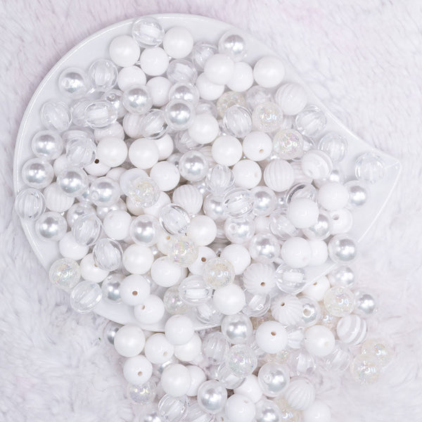 top view of a pile of 12mm White Acrylic Bubblegum Bead Mix