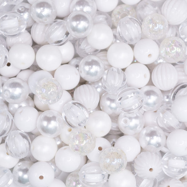 close up view of a pile of 12mm White Acrylic Bubblegum Bead Mix