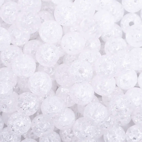 close up view of a pile of 12mm White Crackle Bubblegum Beads