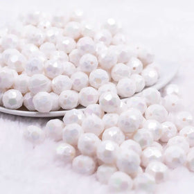 12mm White Opaque AB Faceted Shaped Bubblegum Beads