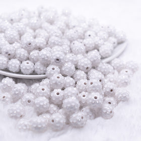 12mm White with Clear Rhinestone Bubblegum Beads - 10 & 20 Count