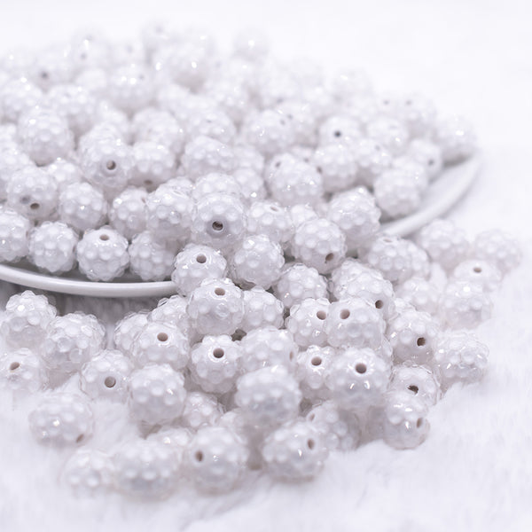 front view of a pile of 12mm White with Clear Rhinestone Bubblegum Beads - 10 & 20 Count