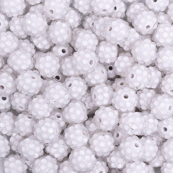 close up view of a pile of 12mm White with Clear Rhinestone Bubblegum Beads - 10 & 20 Count