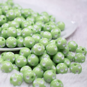 12mm Light Green with White Polka Dot Acrylic Bubblegum Beads