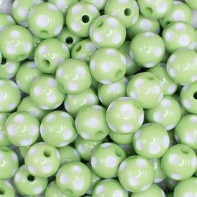 12mm Light Green with White Polka Dot Acrylic Bubblegum Beads