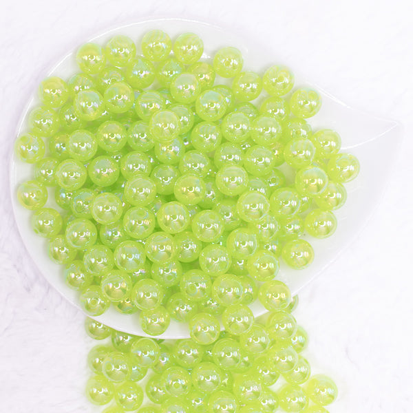 top view of a pile of 12mm Lime Green Jelly AB Acrylic Bubblegum Beads - 20 Count