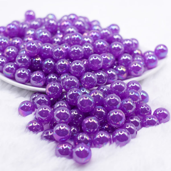 front view of a pile of 12mm Purple Jelly AB Acrylic Bubblegum Beads - 20 Count