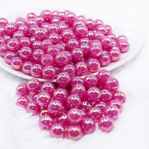 front view of a pile of 12mm Raspberry Red Jelly AB Acrylic Bubblegum Beads - 20 Count