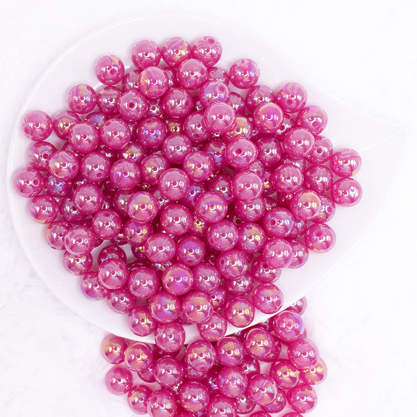 top view of a pile of 12mm Raspberry Red Jelly AB Acrylic Bubblegum Beads - 20 Count