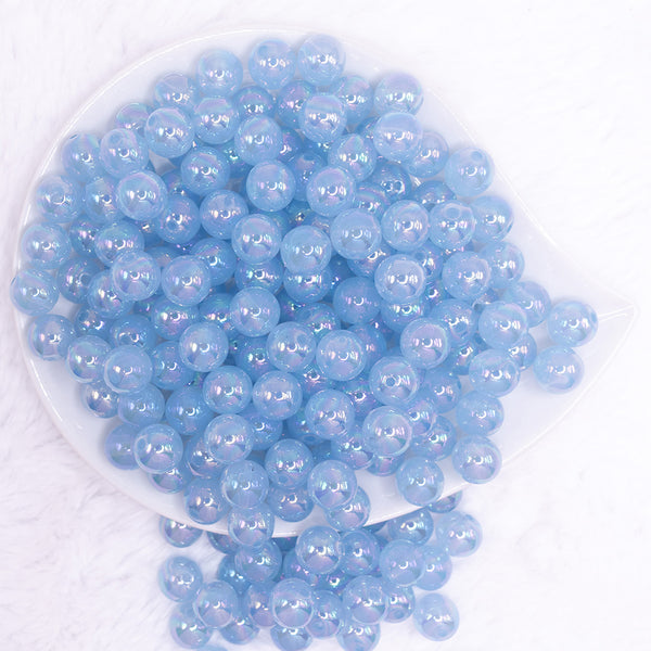 top view of a pile of 12mm Sky Blue Jelly AB Acrylic Bubblegum Beads - 20 Count
