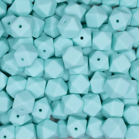 14mm Aqua Blue Hexagon Silicone Bead