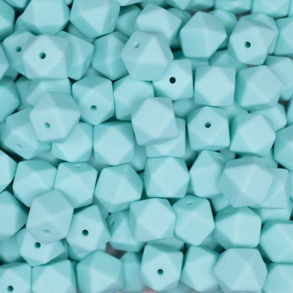 top view of a pile of 14mm Aqua Blue Hexagon Silicone Bead