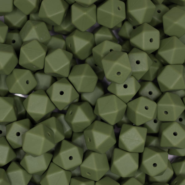 top view of a pile of 14mm Bean Green Hexagon Silicone Bead