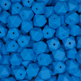 14mm Blue Hexagon Silicone Bead