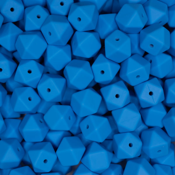 top view of a pile of 14mm Blue Hexagon Silicone Bead