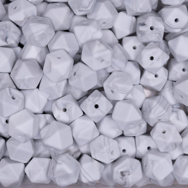 top view of a pile of 14mm Marble White Hexagon Silicone Bead