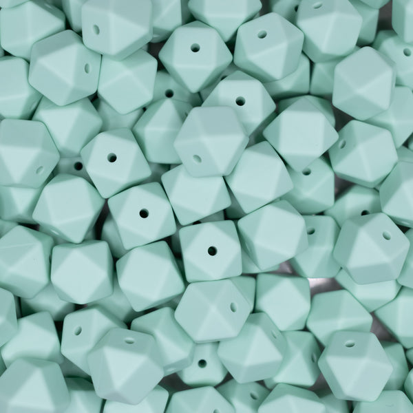top view of a pile of 14mm Mint Green Hexagon Silicone Bead
