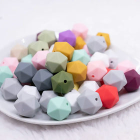 14mm Mixed Polygon Silicone Beads - 50 Count