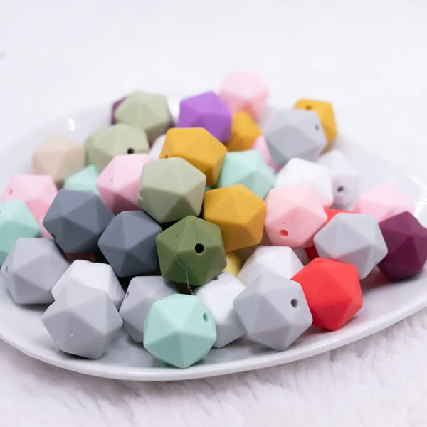 front view of a pile of 14mm Mixed Hexagon Silicone Beads - 50 Count