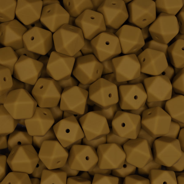 top view of a pile of 14mm Mustard Yellow Hexagon Silicone Bead