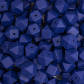 14mm Navy Blue Hexagon Silicone Bead