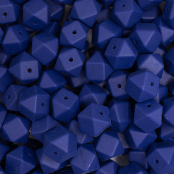 front view of 14mm Navy Blue Hexagon Silicone Bead