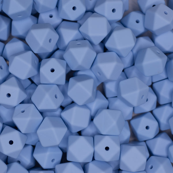 top view of a pile of 14mm Pastel Blue Hexagon Silicone Bead