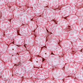 14mm Pink Cow Print Hexagon Silicone Bead