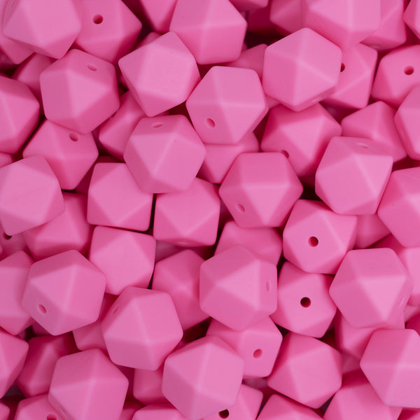 top view of 14mm Pink Hexagon Silicone Bead