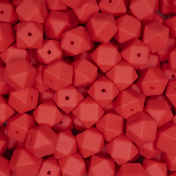 14mm Red Hexagon Silicone Bead