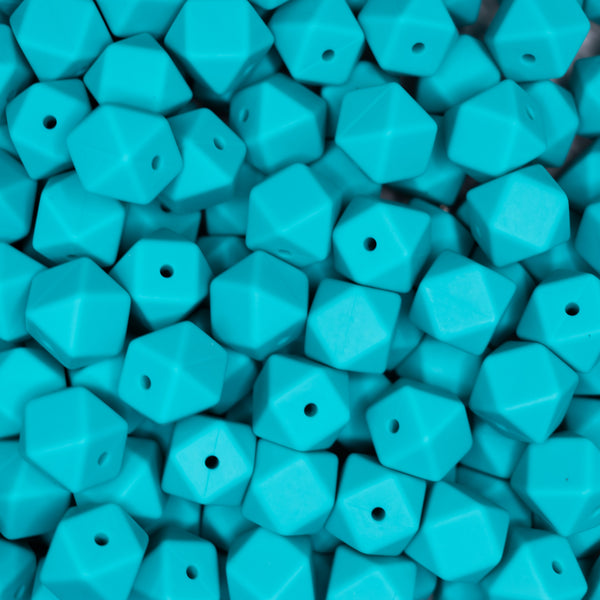top view of a pile of 14mm Turquoise Hexagon Silicone Bead