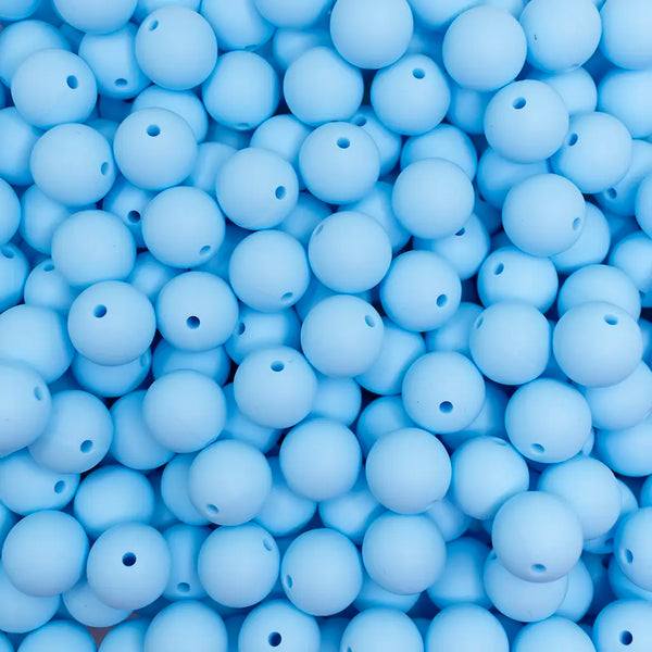 top view of a pile of 15mm Baby Blue Round Silicone Bead