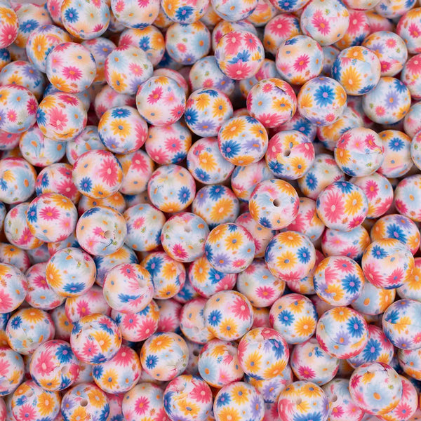 top view of a pile of 15mm Colorful Daisy Silicone Bead