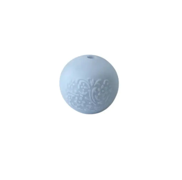 front view of a 15mm Pastel Blue Embossed Floral Print Silicone Bead