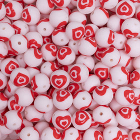 15mm Red Hearts Silicone Bead