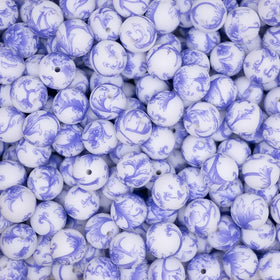 15mm Blue Filagree Print Silicone Bead