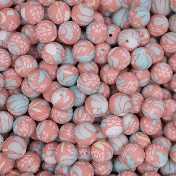 top view of a pile of 15mm Boho Print Silicone Bead