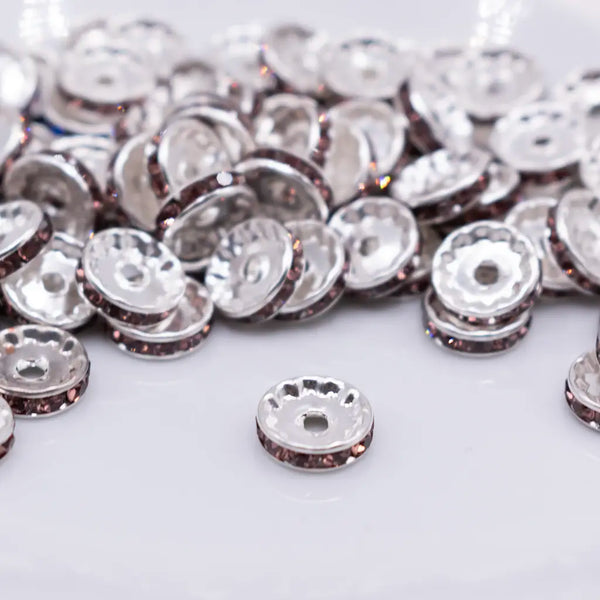 front view of a pile of Brown Rhinestone Rondelle Spacer Beads