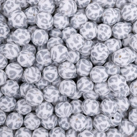 15mm Gray Leopard Silicone Bead