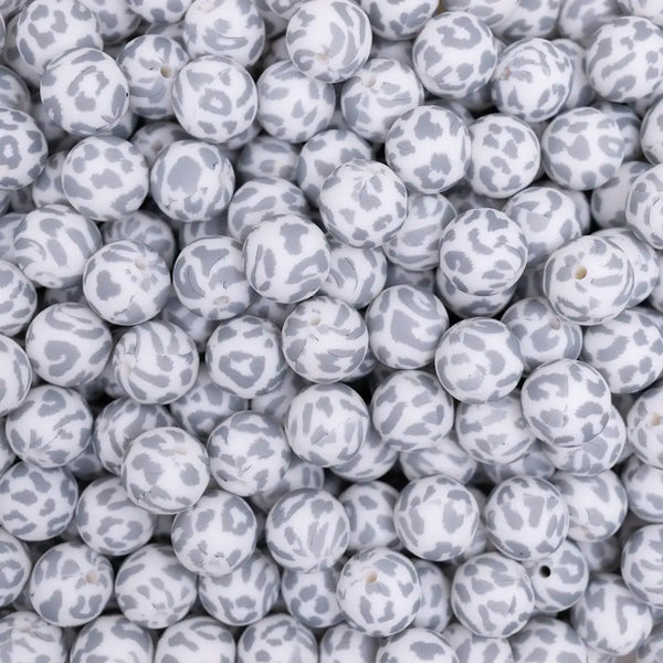 top view of a pile of 15mm Gray Leopard Silicone Bead