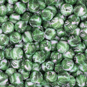 15mm Green Leaf Print Silicone Bead