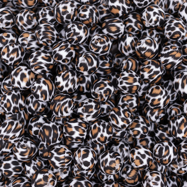 top view of a pile of 15mm Leopard Print Silicone Bead